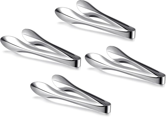 4 Pack 6 Inch Polished Stainless Steel Serving Tongs Metal Food Silver Tong for Buffet Salad BBQ Grilling Heavy Duty Kitchen Utensils for Cooking Catering Wedding Party