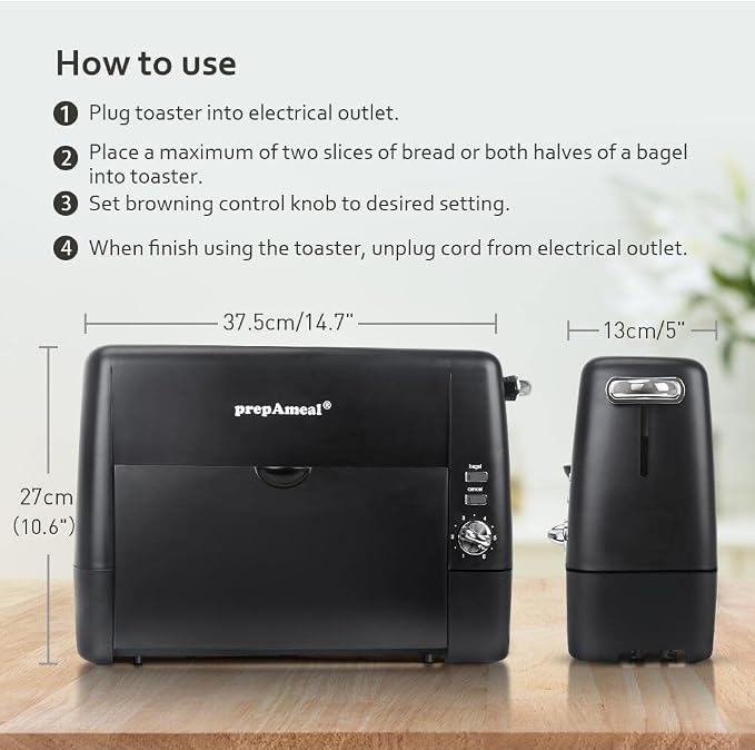 Long Slot Toaster 2 Slice Wide Slot Bread & Bagel Toaster (Black) | 1400W Slim Toaster, Thin & Compact Toaster, Removable Crumb Tray, 6 Shade Settings