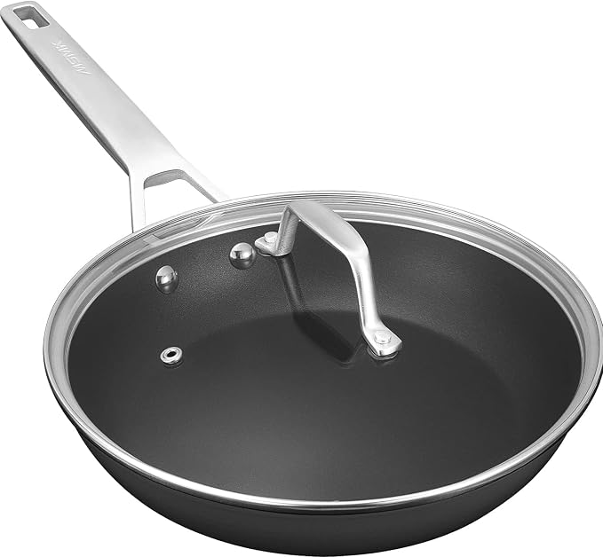 MsMk 12.5 Inch Nonstick Frying pan with Lid, Grey Large Cooking Pan Skillet | Non Toxic, Even Heating, Easy Clean, Dishwasher & Oven Safe, suitable for gas & electric & induction stoves, PFOA & PFAS Free