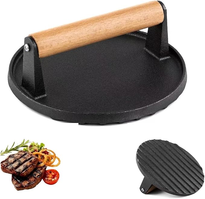 Barbecue Tools Burger Press 6.8"Round Heavy Duty Cast Iron Hamburger press Patty MakerGifts for Man And Dads Who Love Barbecue (6.8")
