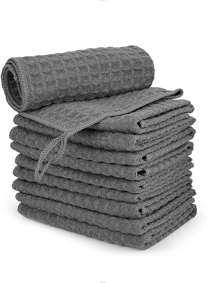 watchget Microfiber Cleaning Cloth,Barista Micro Towels 10 Pack Dark Grey | Professional 12"x12" Lint-free Rags;Waffle Weave;Highly Absorbent Cleaning Towels for Espresso Steam Wands&Coffee Counters