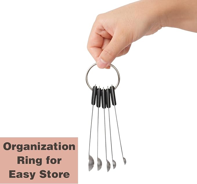 1Pack Small Measuring Spoon Set with Black Silicone Grip | Food-Grade Stainless Steel, High Precision, Dishwasher-Safe, Easy-Read Markings, Multi-Purpose, Lightweight & Durable