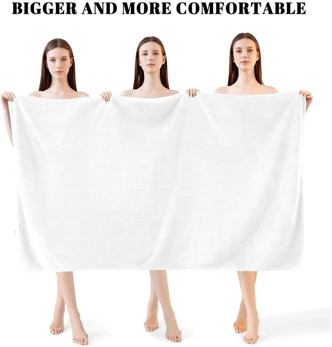 4 Pack Bath Towels Set 35 x 70in Extra Large, Ultra Soft Microfiber | Luxury Thick High Absorbent and Quick Dry Bath Sheet for Bathroom, Beach, Yoga, Sport,SPA, Fitness, White
