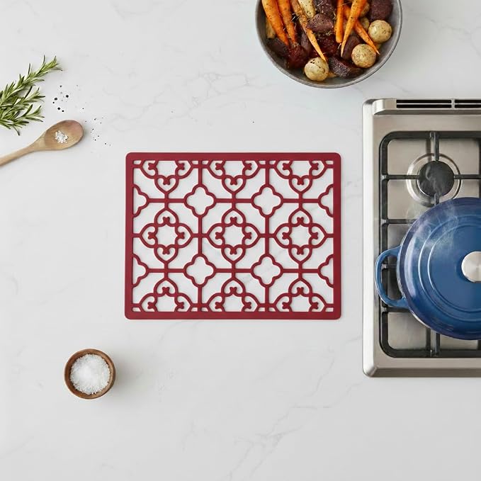 GASARÉ, Extra Large, Thick, Silicone Trivet for Hot Dishes, Pots, and Pans, Heat Resistant Mat for Countertop, Hot Pad for Kitchen, Easy to Clean, 16 x 12 x 3/8 Inches, (Red, Spaniard)