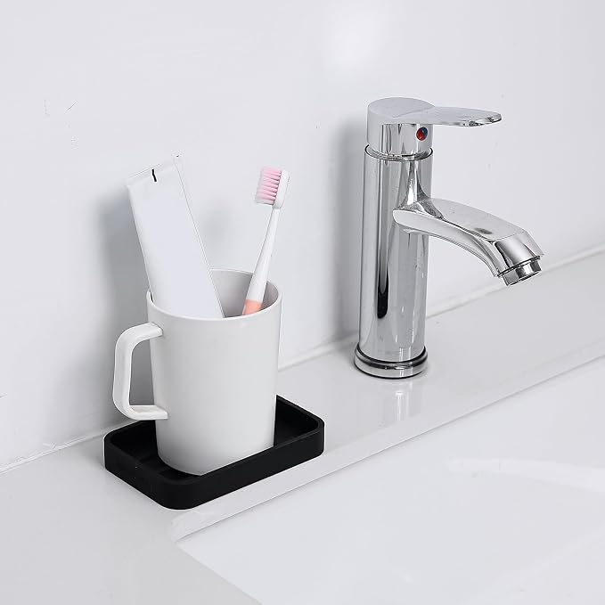 MicoYang Silicone Kitchen Sink Organizer Tray for Multiple Usage,Easy Clean Sponges Holder for Kitchen Bathroom Counter or Sink,Dish Soap Dispenser,Scrubber,Bottle,Cup Black 4.9”x 3.2”