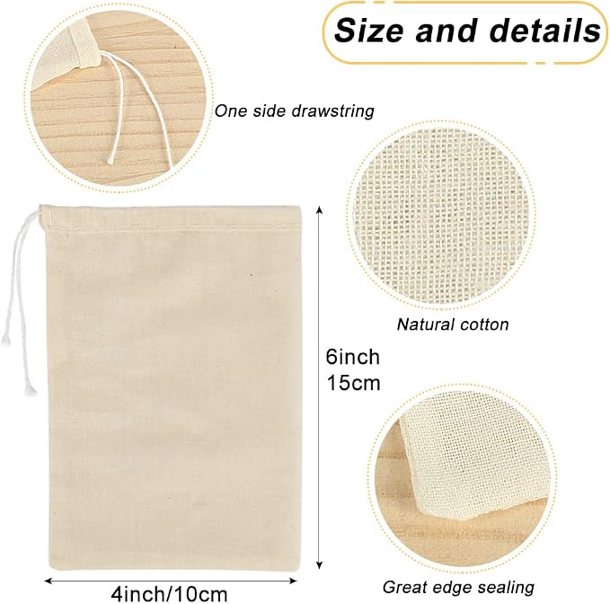 YQL 4x6 Inch Spice Bags for Cooking, 30PCS Reusable Muslin Drawstring Bags | Cotton Tea Filter Bags for Soup, Herbs, Spices, Coffee, Cheesecloth Straining and Kitchen Cooking Use