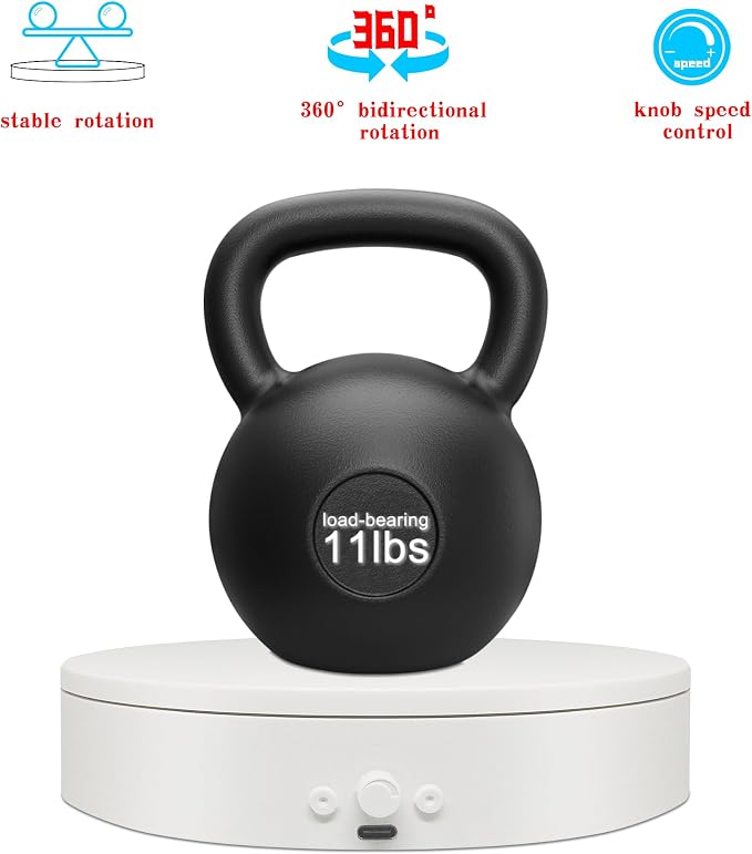Rotating Display Stand with USB Power Cable, Mute Rotating Turntable 5.9" 11lb Load, Adjustable Speed and Direction, Used for Jewelry, Shoes and Turner Glitter Cups Shooting and Display (5.9"white)