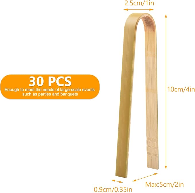 30 Pcs Wooden Tongs for Charcuterie - Mini Bamboo Disposable Tongs for Serving Food, Natural Wooden Cooking Toast