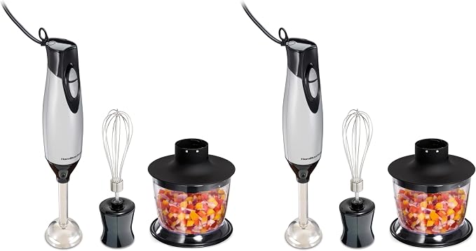 Hamilton Beach 4-in-1 Electric Immersion Hand Blender with Handheld Blending Stick, Whisk + 3-Cup Food & Vegetable Chopper Bowl, 2-Speeds, 225 Watts, Silver and Stainless Steel (59765) (Pack of 2)