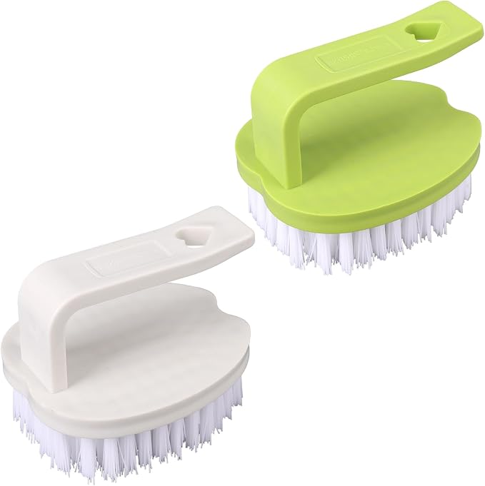 2pcs Vegetable Scrubber Brush, PP Fruit and Food Cleaning Kitchen Gadget with Stiff Bristles & Ergonomic Handle, Produce Cleaner Tools for Veggie Potato Carrot Apple (White & Green)