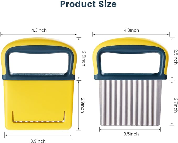 2 Pcs Crinkle Cutter Knife, Potatoes Crinkle Fry Cut and Vegetable Cutter for Veggies, Stainless Steel Carrot Slicer Yellow