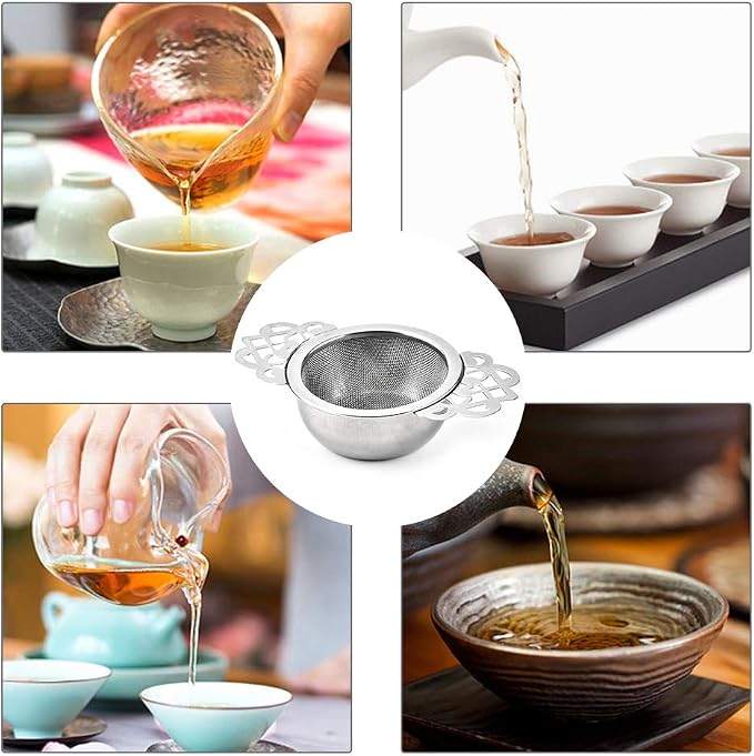 Picowe 4 Pack Tea Strainer Bowl, Stainless Steel Sliver Tea Strainers for Loose Tea Fine Mesh for 2.5-4 Inch Cup Mouth