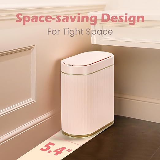 SYNCVIBE Bathroom Sensor Trash Can with Lid, 2 Gallon, Automatic Lid, Pink | 7.5 Liter Smart Garbage Bin, Slim IPX5 Waterproof Plastic Wastebasket, Small Trash Bin for Bedroom, Office and Living Room