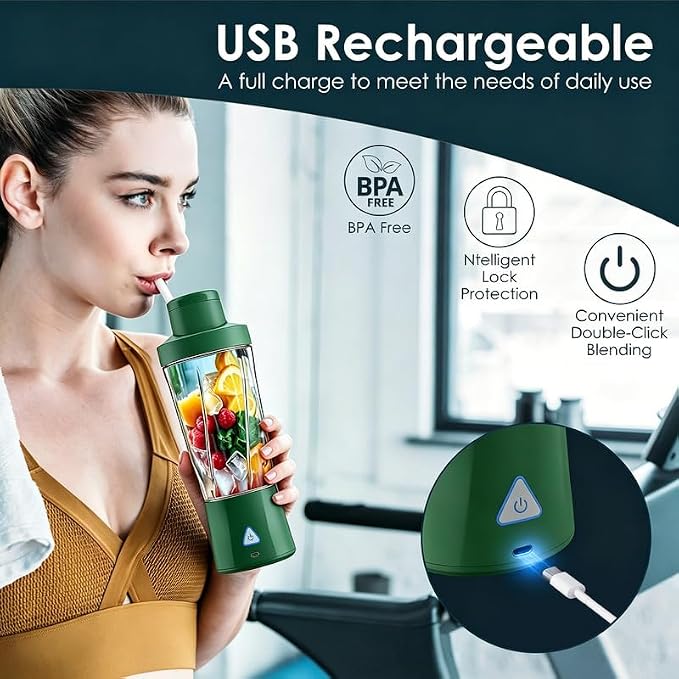 Personal Blender Wireless 24oz Cordless Mini 360 Watt Portable Blender-for Smoothies Freshly Squeezed Juices 6000mAh Self Cleaning and BPA Free Portable Juicer with 6 Sharp Blade Olive Green