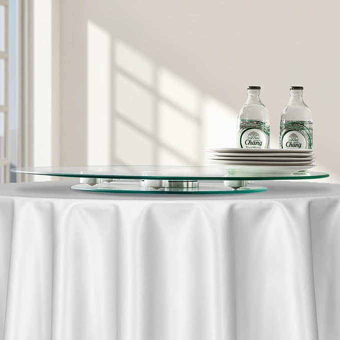 VEVOR 24 in Glass Lazy Susan Turntable, Tempered Glass Dining Table Centerpiece with 6 Rotating Wheels, 360° Smooth and Silent Spin Tabletop Rotating Tray, for Family Gatherings, Banquets & Weddings