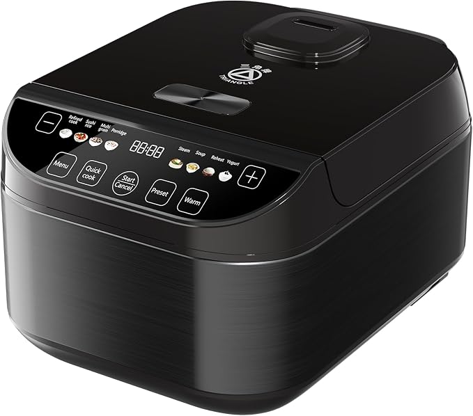 TRIANGLE Smart Rice Cooker 6 Cups Uncooked, Fuzzy Logic Rice Maker One-Touch Cooking with Non-stick Inner Pot, Steamer, Quick Cook, Timer, Auto Keep Warm Feature, Black