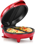 Holstein Housewares Stainless Steel 2 Section Omelet & Frittata Maker, Non Stick Coating, Easy To Clean, Indicator Lights, Compact Storage, Prepare Versatile Recipes in Minutes. 2 Portions, Red