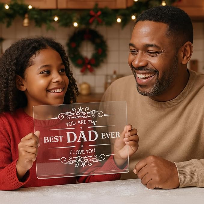 Engraved Acrylic Cutting Board with Counter Lip - Best Dad Ever Dad Gifts from Daughter Son Cooking Gift for Father Daddy Christmas Birthday Presents Clear Countertop Protector Kitchen Decor