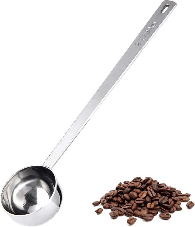 U-Taste Coffee Scoop 2 Tablespoon: 18/8 Stainless Steel Measuring Scooper for Ground Coffee, Bean, Powder, Espresso, 6.9in Long Handle Metal Meaure Spoon for Canister, Jar (2Tbsp/30ml, Silver) | 18/8 Stainless Steel Tablespoon Scoop, Long Metal Coffee ...