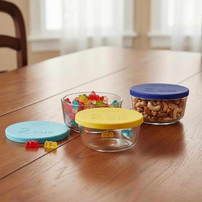 Yodecy Silicone Bowl Lids fit Pyrex Glass Bowls 7200-PC 2 Cup, Yodecy Silicone Bowl Lids fit Anchor Hocking Glass Bowls 7200-PC 2 Cup,Replacement Lids 4.76in(4 Pack Yellow)
