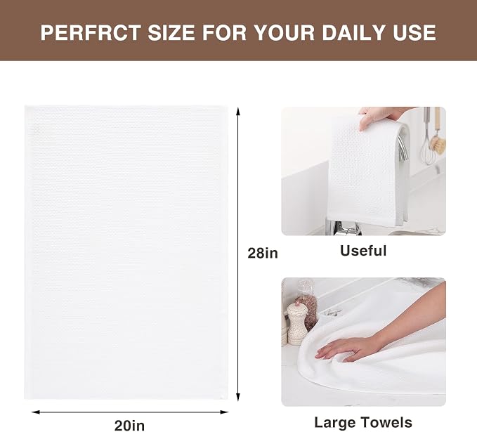 Homaxy 100% Cotton Oversized Waffle Weave Kitchen Towels 8-Pack, White | 20 x 28 Inches, Ultra Soft Absorbent Dish Towels, Quick Drying Large Cleaning Towels