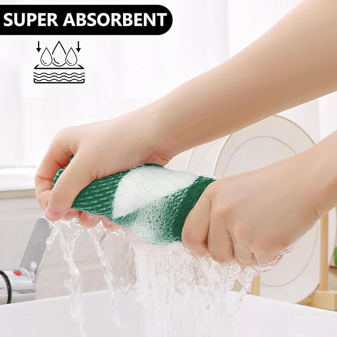 Homaxy Kitchen Towels and Dishcloths Set, Set of 12, White & Dark Green | Bulk Cotton Waffle Weave Check Plaid Kitchen Towels, Super Soft and Absorbent Dish Cloths, 12 x 12 and 13 x 28 Inches
