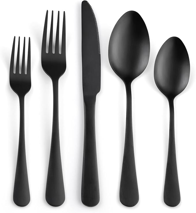 Matte Silverware Set for 8,SANLUNS 40-Piece Satin Finish Black Flatware Set,Stainless Steel Eating Dish Cutlery For 8,Fine Dinner Knifes Forks Spoons,Utensils Tableware for Kitchens Dishwasher Safe