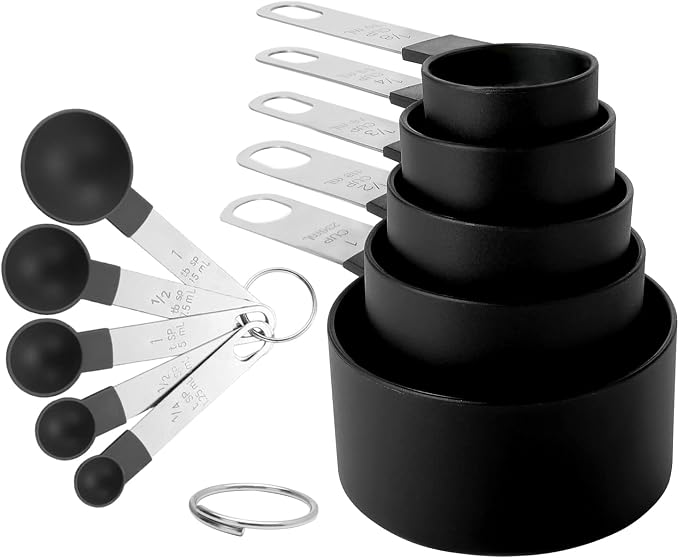 Measuring Cups and Spoons Set | 10-Piece Stackable Measuring Cups and Spoons for Dry and Liquid Ingredients (black)