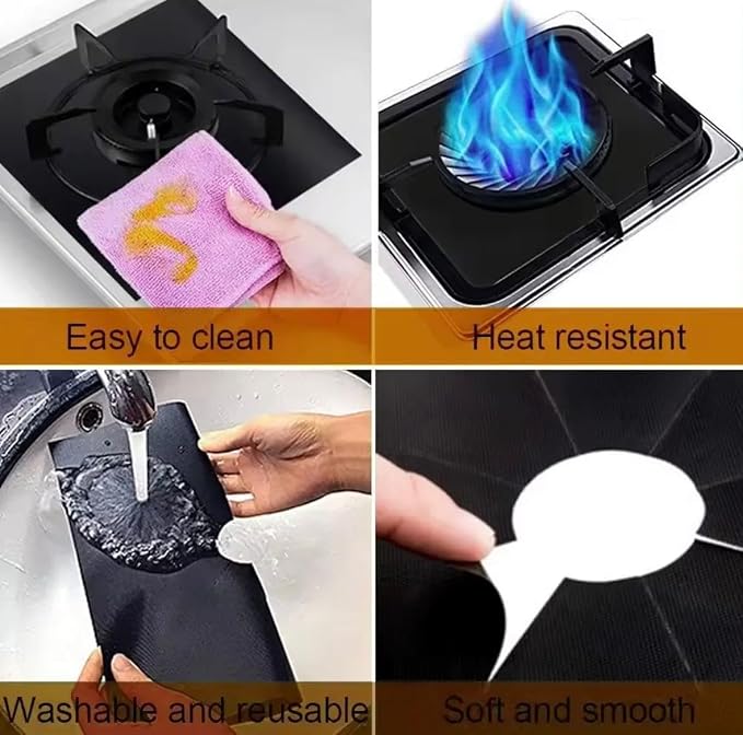 Stove Burner Covers - Gas Stove Protector, Black 0.3mm Double Thickness, Reusable, Non Stick, Easy to Clean Liners for Kitchen. Stove top Covers Gas Burners BPA Free,Can Cut to fit any Stove(10 Packs)
