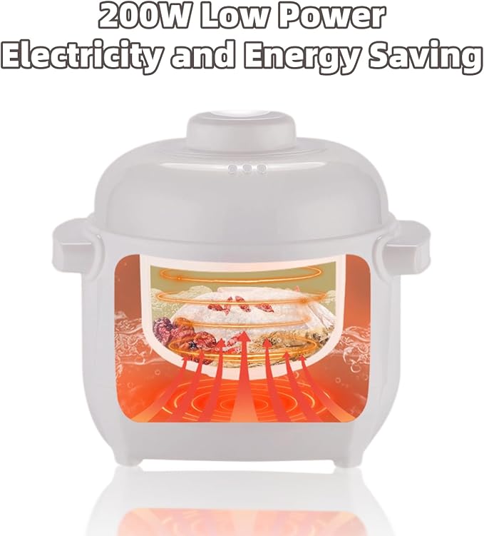 1L Electric Stew Pot Slow Cookers Electric Stew Cooker Ceramic Liner with Lid Ceramic Casserole Cooking Pot for Stove Porridge Rice Soup