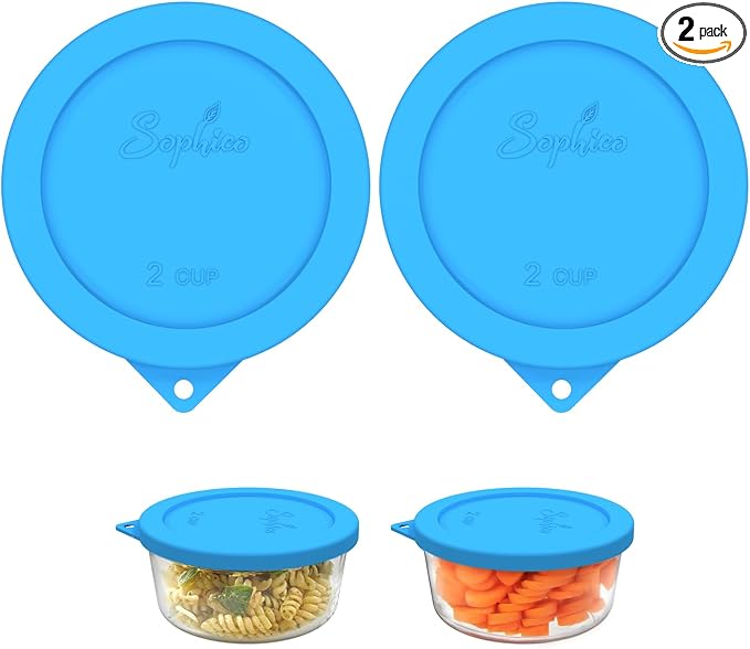 SOPHICO 2 Cup Silicone Lids Replacement for Pyrex & Anchor Hocking 7200-PC | Food Grade Silicone, Leakproof、Airtight Lids, Dishwasher Microwave Safe