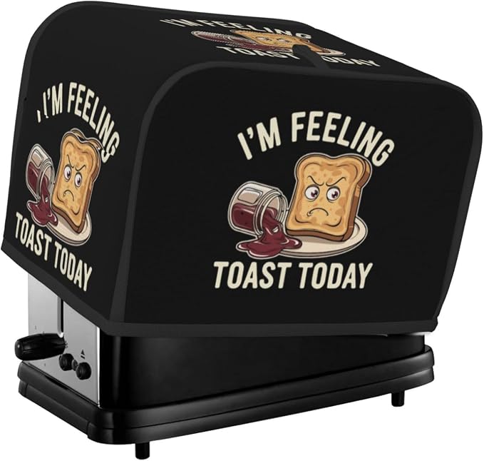 Toaster Cover 4 Slice with Cartoon Toast Pattern Dustproof Protection | Waterproof Fingerprint Wide Slot Reusable for Kitchen Small Appliance