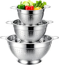 Palksky Stainless Steel Colander Set of 3, Nesting Metal Strainers with Handles and Raised Base, 7/8.7/11 Inch Kitchen Colanders for Pasta, Vegetables, Fruit, Rice, Salad and Meal Prep