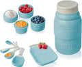 Comfify Aqua Blue Mason Jar Measuring Set – 4 Cups, 4 Spoons, Spoon Rest | Aqua Blue; ceramic; 9-piece set; 4 measuring cups + 4 measuring spoons + spoon rest; mason jar design; hand wash only