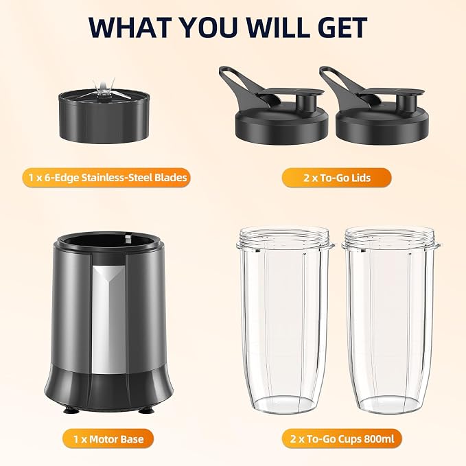 1500W Smoothie Blender, 2×27oz Portable Cups, for Shakes & Ice Crush