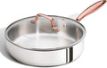 CAROTE 10" Tri-Ply Stainless Steel Deep Frying Pan with Lid, Non-Toxic Saute Pan, Oven Safe, Induction, Ceramic and Gas Cooktops Compatible, Silver