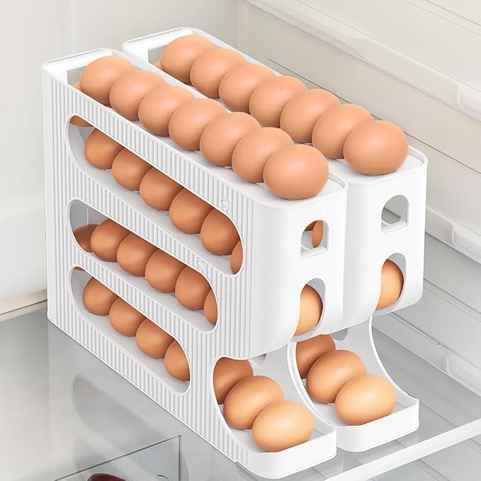 FIFO Egg Holder for Fridge, Egg Organizer for 28 Large Size Eggs | 1-Pack Auto Rolling Egg Dispenser for Refrigerator, Space-Saving Egg Roller/Container/Storage for Kitchen Countertop