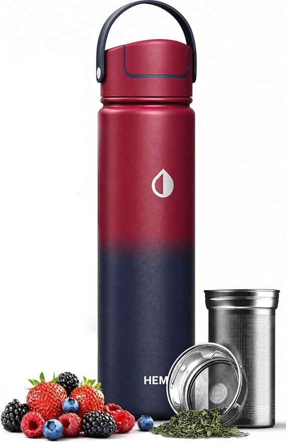 22 oz Ceramic Lined Tea Infuser Travel Tumbler, Micro-Mesh Stainless Steel Infuser, Pure Taste Ceramic Interior, Triple Insulated 12hr Hot Cold, Dual Sip & Straw Lid, Scratch-Resistant