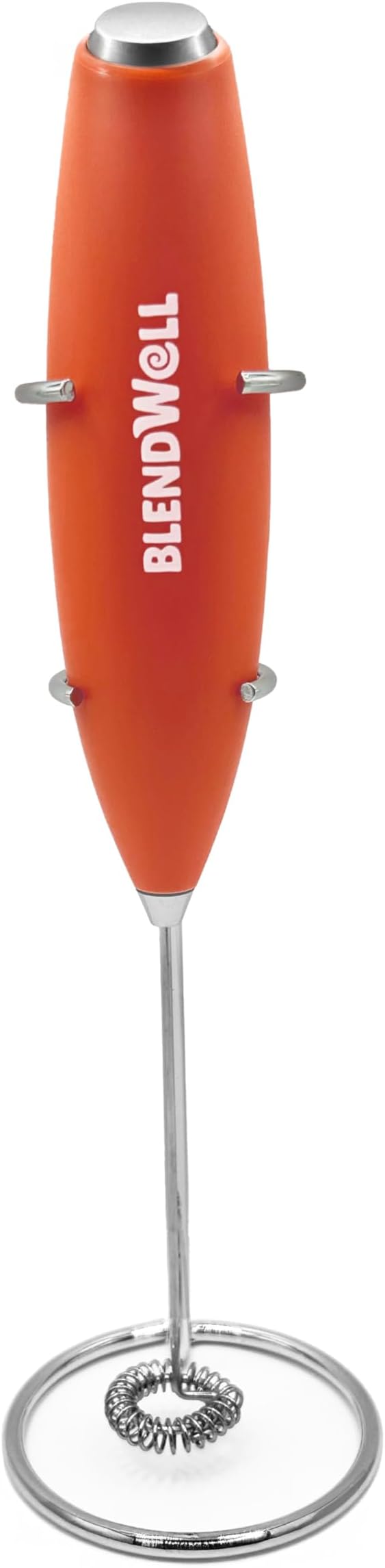 BlendWell Electric Milk Frother for Matcha and Coffee, Handheld Battery Operated Drink Mixer with Stand, Stainless Steel Whisk, Orange