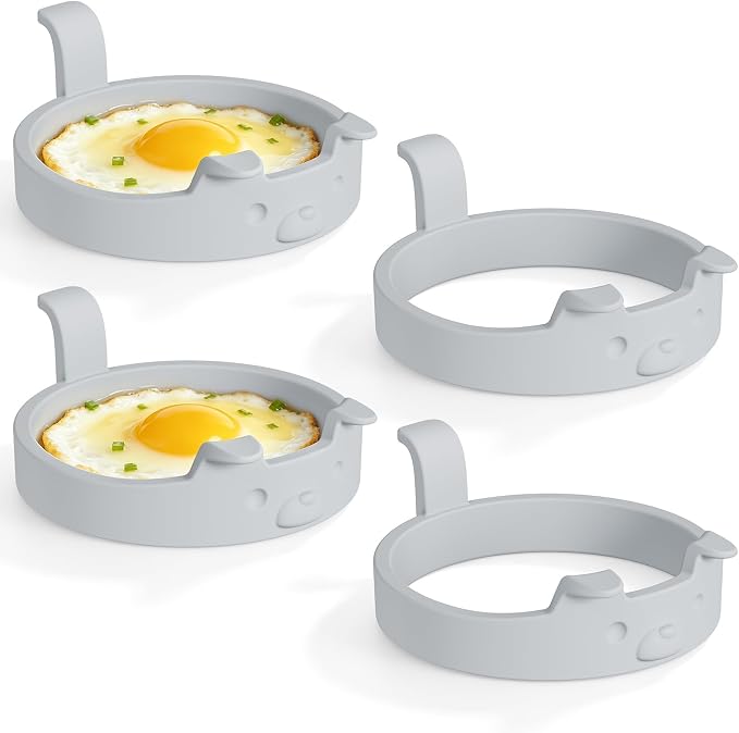 Egg Ring 4 Pack Silicone Rings for Frying Eggs, Non Stick Fried Egg Cooker Ring, Cute Animal Designs Gifts for Family Friends, 4-inch Round Separators Mold for Pancakes Breakfast Sandwich Dog