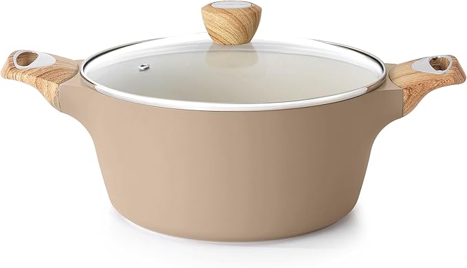 SENSARTE Ceramic Nonstick Stock Pot with Lid, 2.6/4.5/6.6/8.5/11 QT Soup Pot Casserole Pot, Non-toxic Healthy Pasta Pot, Large Cooking Pot Stew Pot, Induction Compatible, PFOA PFAS PTFE Free, Taupe