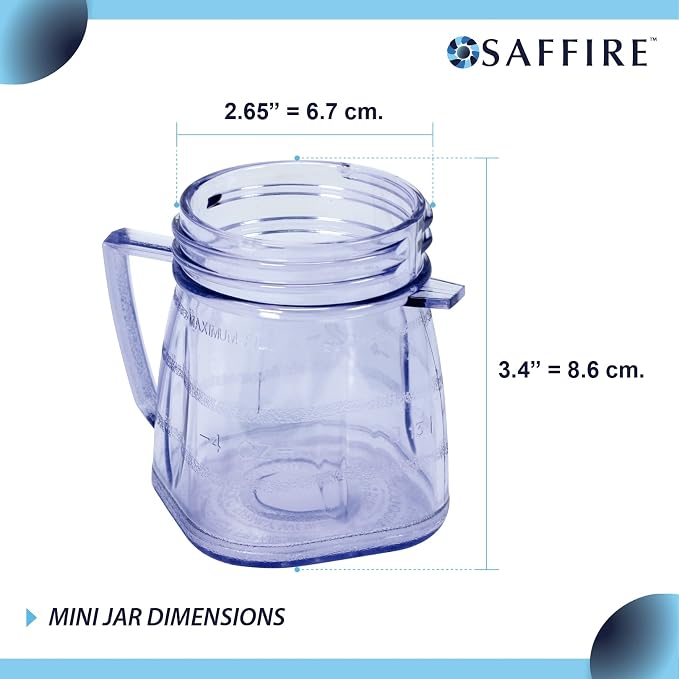 Replacement Mini 1-cup Plastic Jar by Saffire, fits most Oster Blenders (2 Pieces)