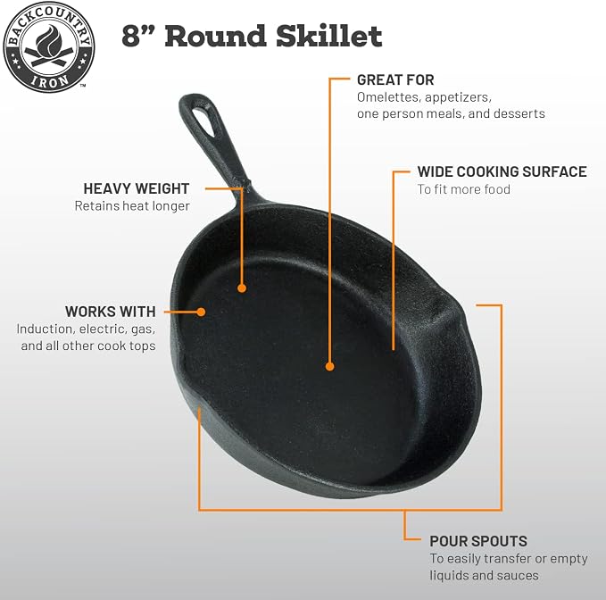 8 Inch Round Medium Pre-Seasoned Cast Iron Skillet