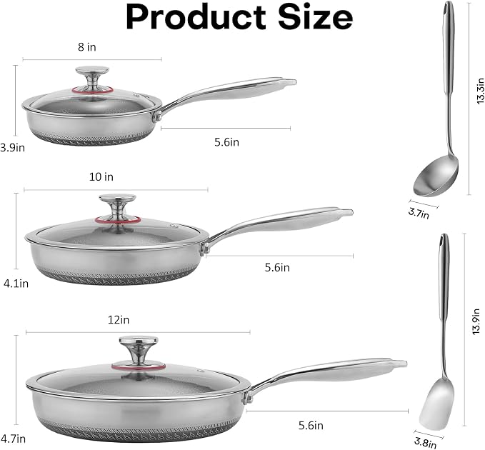 Lazycorner Pots and Pans Set Non Stick,Stainless Frying Pans Skillet with Lid Non toxic Healthy Kitchen Cookware Sets Induction Compatible