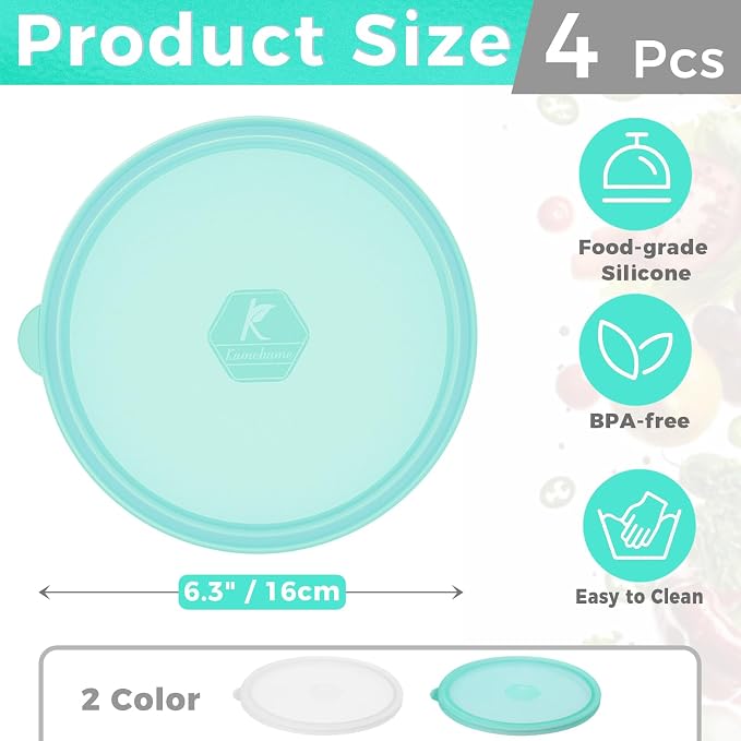 Silicone Lids for Corelle Vitrelle, 4 Pack Corelle Bowl Lids for 18-Oz Soup/Cereal Bowls, Freezer Microwave Dishwasher Safe