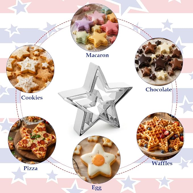 Star Cookie Cutters, 3D Christmas Tree Cookie Cutter Set, 5Pcs Stainless Steel Five-Pointed Shaped Cutter Biscuit Molds Cake Cheese Fruit Cutter for DIY Holiday Home Baking Kit Birthday Party Supplies
