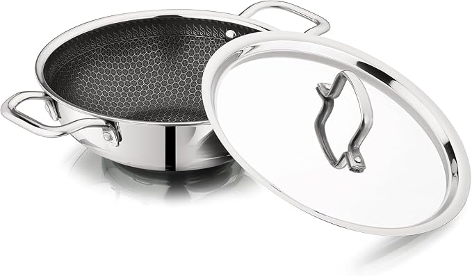Vinod Nutri-Tech Triply Non Stick Kadai for Indian Cooking (20 cm Diameter | Scratch Resistant Kadhai for Deep Frying | Multipurpose Indian Cookware | Includes Lid