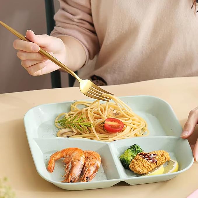Unbreakable Wheat Straw Dinner Plates for Healthy Eating - 10 Inch Divided Portion Control Plates, 4 Pack BPA Free, Suitable for Kids & Adults, Perfect for Picnics
