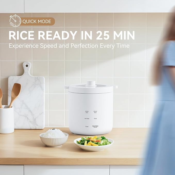 Mini Rice Cooker 2 Cup Uncooked, Small Electric Cooker, with 4 Cooking Functions, 24 Hour Preset and Heat Preservation, Anti Scald Carry Handle | Portable Rice Maker with 4 Cooking Functions, Nonstick Ceramic Coating, 24 Hour Preset, Auto Keep Warm for...