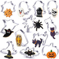 Halloween Cookie Cutters Set, HUINF 12Pcs Stainless Steel Cookie Cutters - Bat, Ghost, Pumpkin, Cat, Spider, Spider Web, Coffin, Witch's Hat, Skull, Tombstone Shapes for Halloween Baking